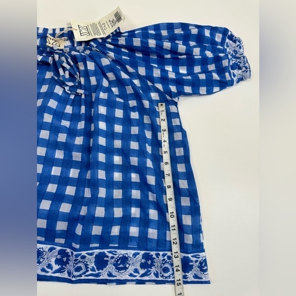 NWT Tuckernuck SZ Blockprints Blue Gingham Tracy London Top Small - Picture 6 of 8